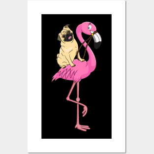 Pug Rider Flamingo Funny Posters and Art